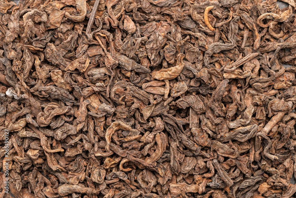 Loose Shou Puer From Yun De Region, Yunnan Province. Macro. Close-up. Texture. Loose Shou Puer From Yun De Region, Yunnan Province. Macro. Close-up. Texture.