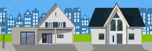 Häuser mit Stadtsilhouette