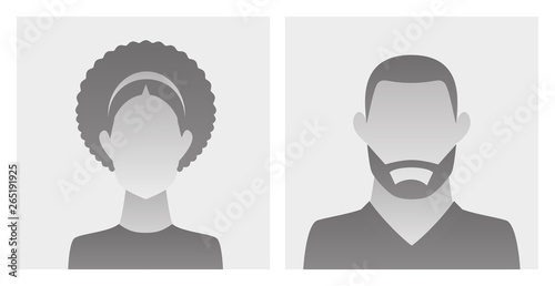 Avatar profile pictures grey flat style - woman and man