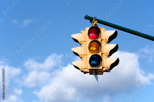 Traffic light with blue sky background