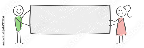 Stick Figure - man and woman holding big poster