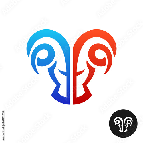 Ram head logo. Creative serious ram twins symbol.