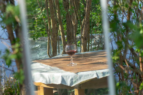 glass of red wine in mirror