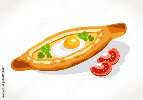 Adjarian khachapuri georgian traditional cuisine kitchen food bakery with egg vector illustration