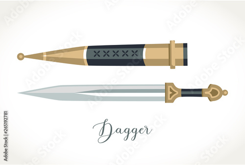 Georgian dagger and case with gold ornament decoration