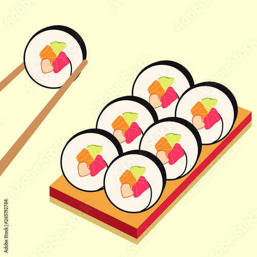 Sushi icons set. Asian food. Flat style food.