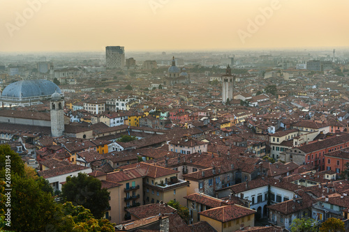 View of Brescia from Castle of Brescia at sunset. Italy