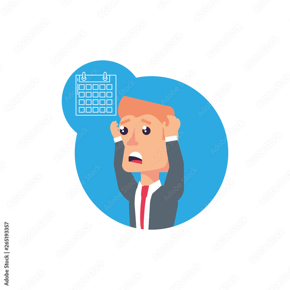 businessman stressed in frame circular with calendar businessman stressed in frame circular with calendar