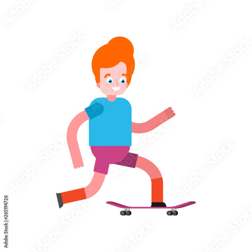 Boy on skateboard. youngster on board. man-child Skateboarder