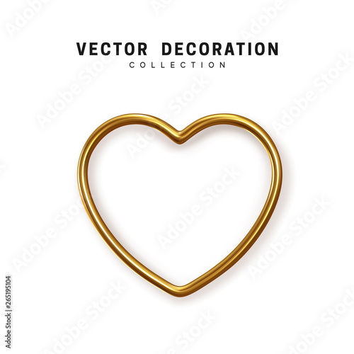 Heart shape and gold. Hollow golden metallic heart empty inside