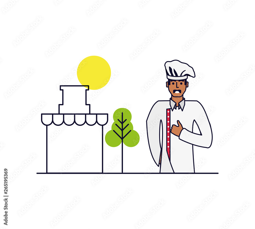 Obraz premium professional chef with cityscape