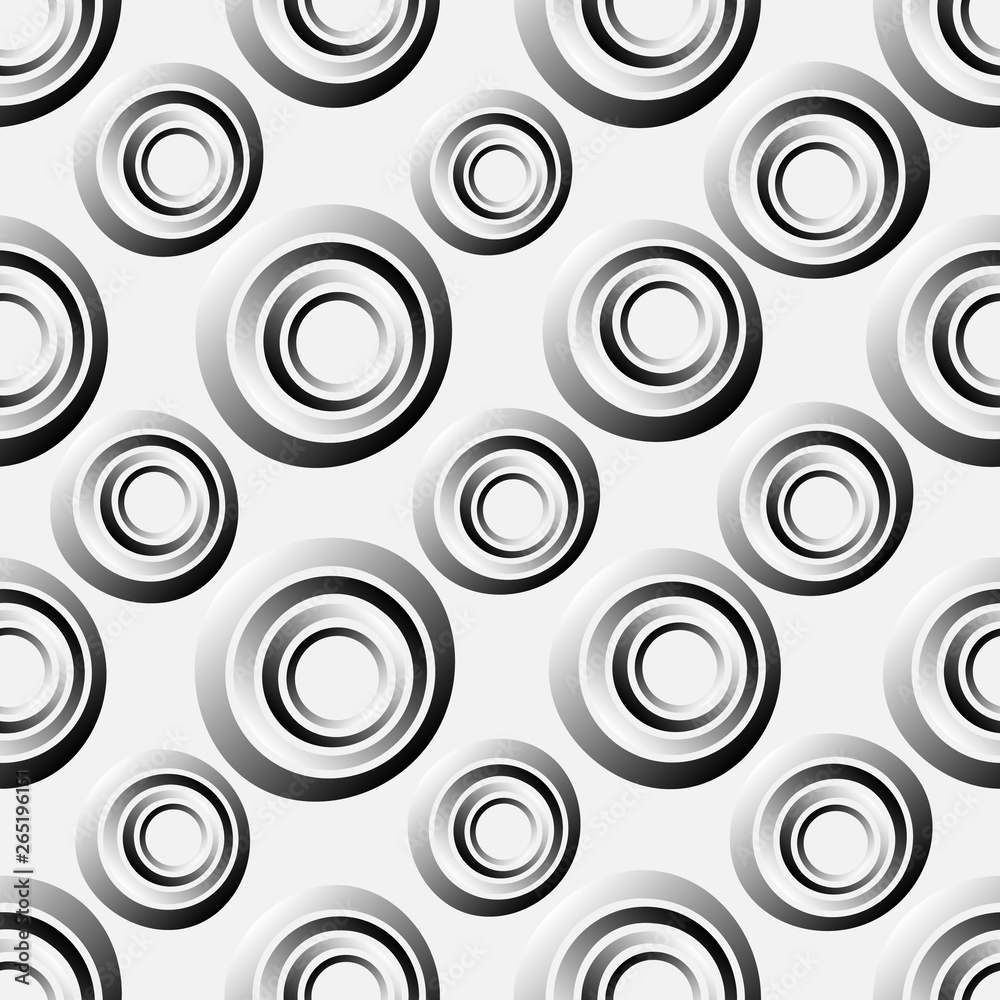 Seamless background of concentric circles in chrome gradient on white Seamless background of concentric circles in chrome gradient on white