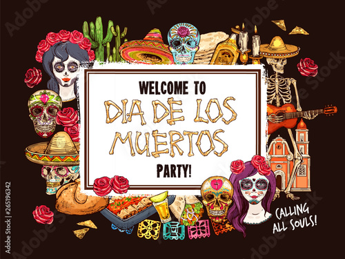 Mexican Day of Dead skull, Catherina and skeleton