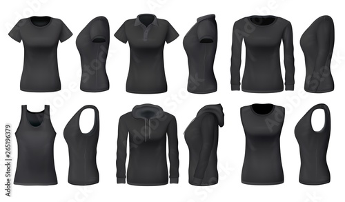 Women black tank top t-shirts, sportswear mockups
