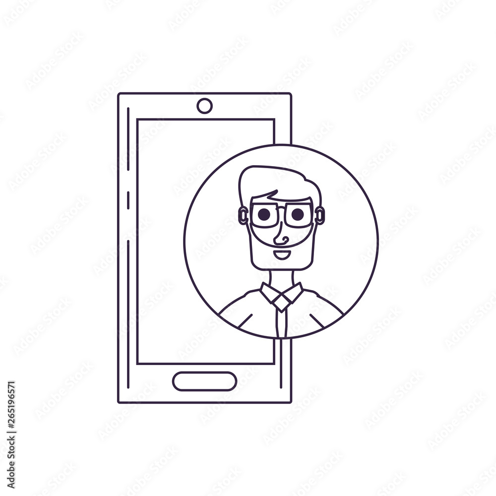 businessman in frame circular with smartphone businessman in frame circular with smartphone
