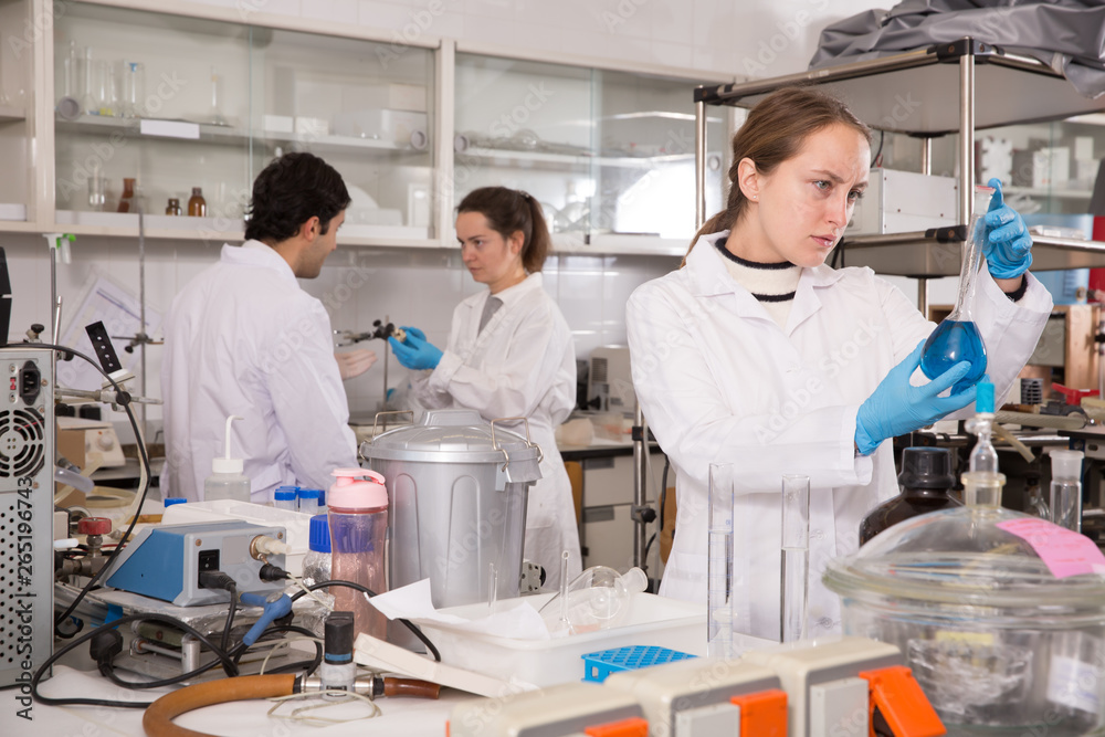 Obraz premium Team of young chemists working in laboratory