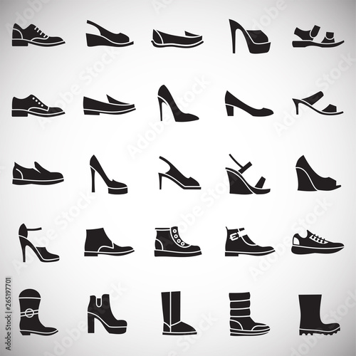 Shoes icons set on background for graphic and web design. Simple vector sign. Internet concept symbol for website button or mobile app.