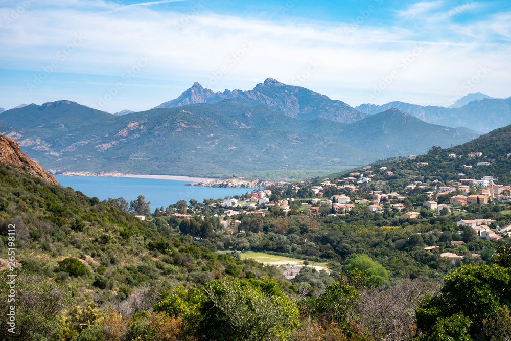 panorama of Galeria seen from the path that leads to Girolata. Scandola Nature Reserve,  Corsica Regional Park, France