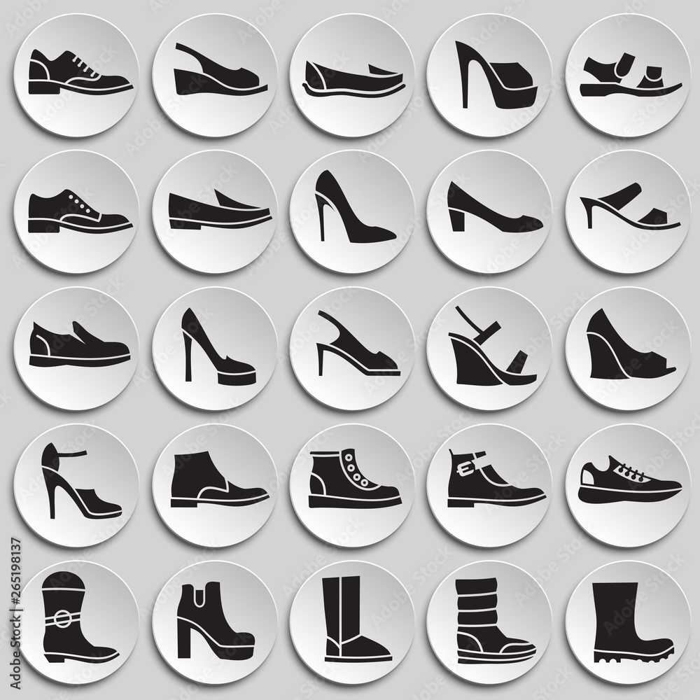Shoes icons set on background for graphic and web design. Simple vector sign. Internet concept symbol for website button or mobile app. Shoes icons set on background for graphic and web design. Simple vector sign. Internet concept symbol for website button or mobile app.
