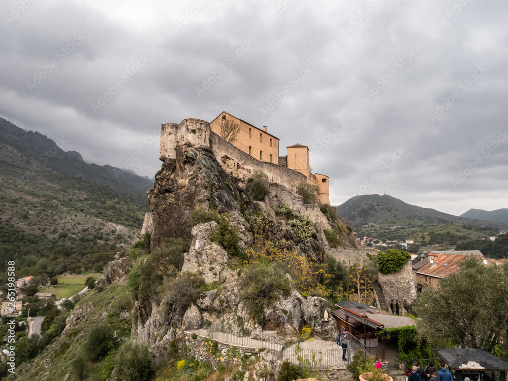 Citadel on a cloudy day, fortress of historic center of Corte, Haute-Corse, Corsica, France