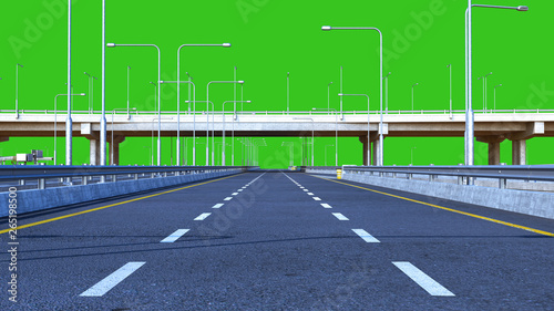 Day Road freeway travel concept route direction 3d render on green screen