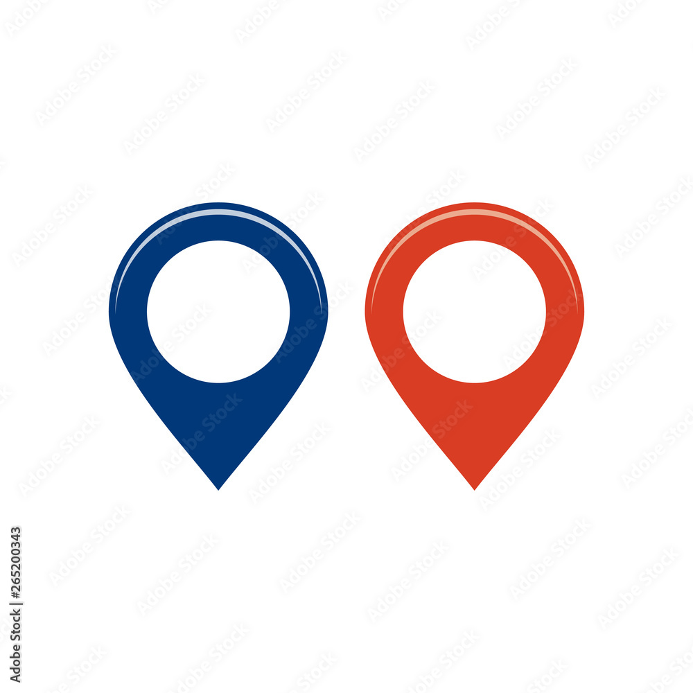 Blue and red round map pointers, location pins. Vector illustration isolated on white background Blue and red round map pointers, location pins. Vector illustration isolated on white background
