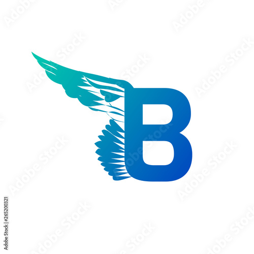 Free Download Blue Gradient Elegant dynamic letter B with wing. Linear design. Can be used for any transportation service or in sports areas. Vector illustration isolated on white background - GFXLoad