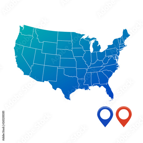 Map of USA in blue color wi...