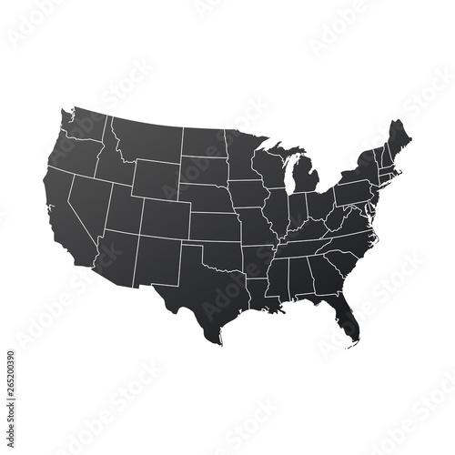Map of USA in black color. Vector illustration isolated on white background