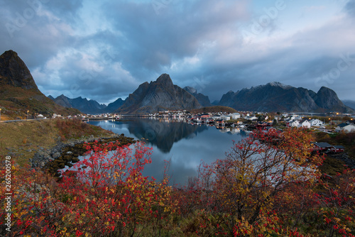 Beautiful landscape from Reine fishing village in autumn season, Lofoten islands, Norway