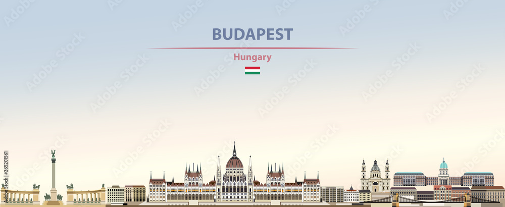 Obraz premium Ilustracja wektorowa panoramę miasta Budapeszt na kolorowe gradientowe piękne tło dzienne