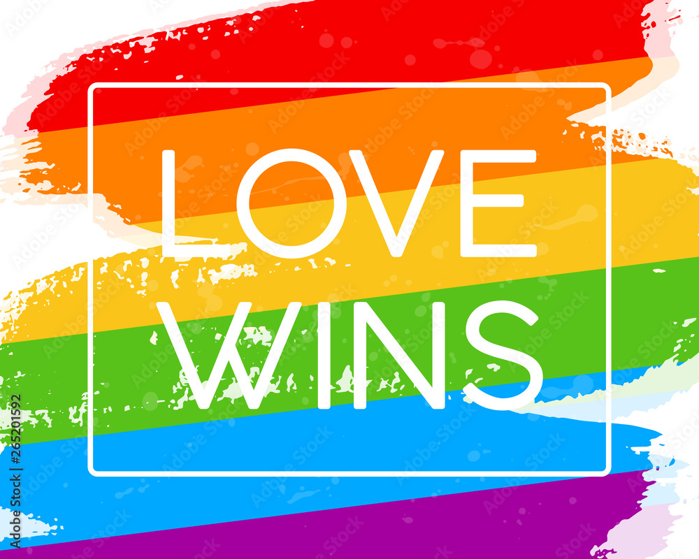 Hand draw LGBT pride flag in vector format. Rainbow flag with word LOVE ...