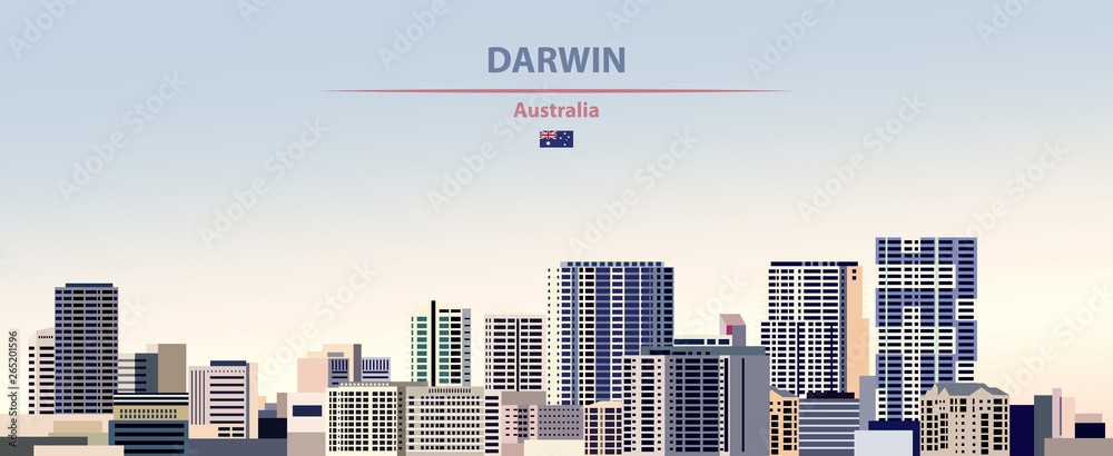 Fototapeta premium Darwin city skyline on colorful gradient beautiful daytime background vector illustration