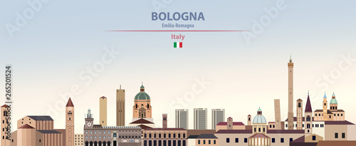 Vector illustration of Bologna city skyline on colorful gradient beautiful daytime background photo