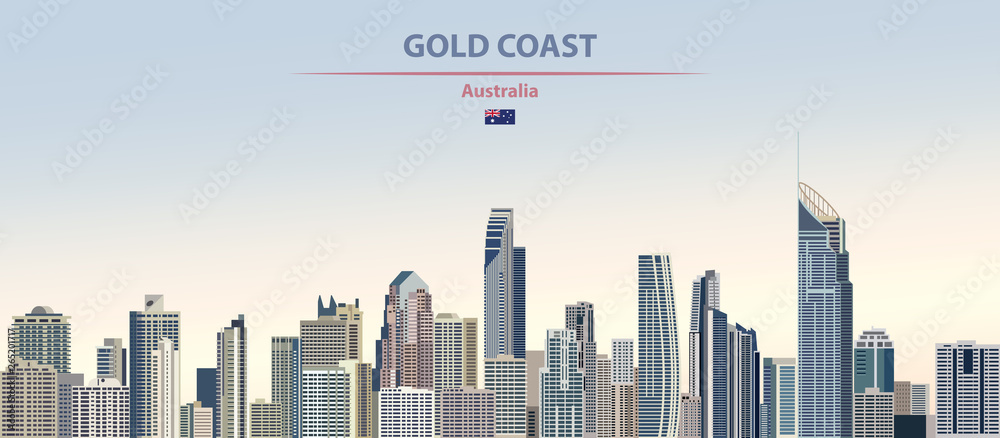 Fototapeta premium Ilustracja wektorowa panoramę miasta Gold Coast na kolorowe gradientowe piękne tło dzienne