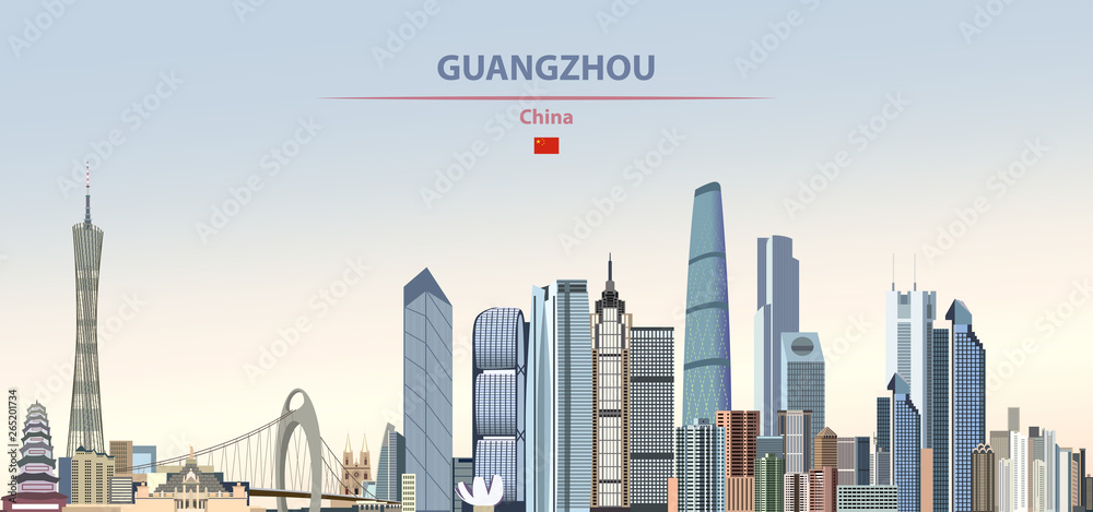 Fototapeta premium Ilustracja wektorowa panoramę miasta Guangzhou na kolorowe gradientu piękne tło dzienne
