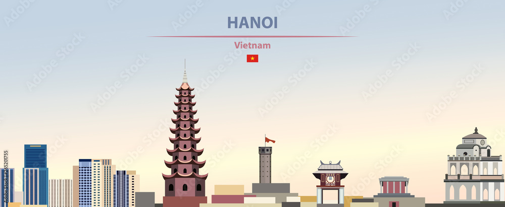 Hanoi city skyline on colorful gradient beautiful daytime background vector illustration