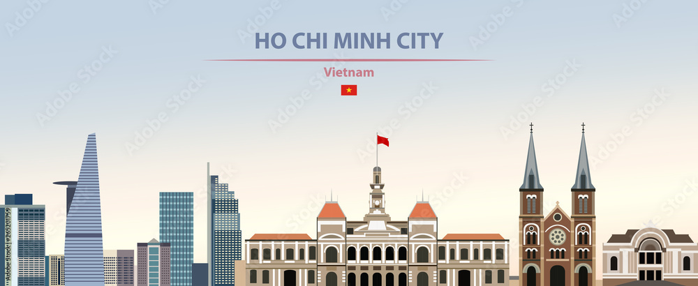 Ho Chi Minh City skyline on colorful gradient beautiful daytime background vector illustration