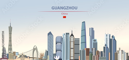 Guangzhou city skyline on colorful gradient beautiful daytime background vector illustration © brichuas