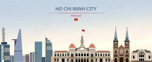 Ho Chi Minh City skyline on colorful gradient beautiful daytime background vector illustration