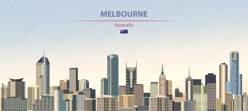 Fototapeta premium Ilustracja wektorowa panoramę miasta Melbourne na pięknym tle kolorowe gradientu dnia