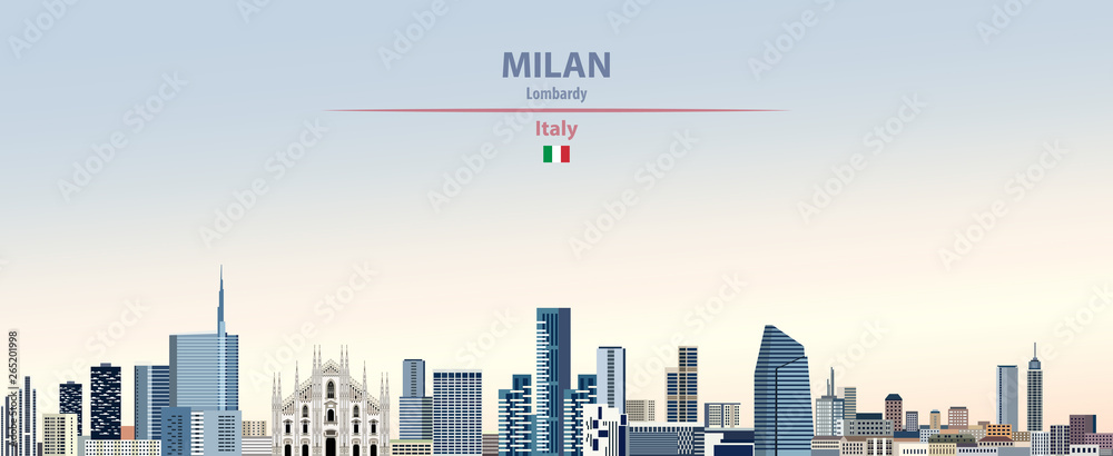 Obraz premium Ilustracja wektorowa panoramę miasta Mediolan na kolorowe gradientu piękne tło dzienne