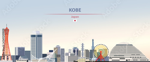 Vector illustration of Kobe city skyline on colorful gradient beautiful daytime background photo