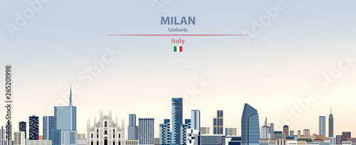 Vector illustration of Milan city skyline on colorful gradient beautiful daytime background