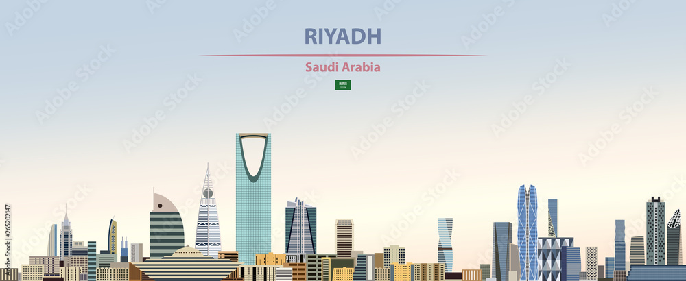 Naklejka premium Vector illustration of Riyadh city skyline on colorful gradient beautiful daytime background