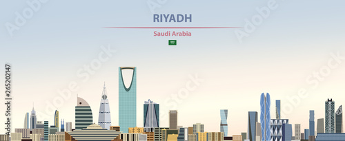 Vector illustration of Riyadh city skyline on colorful gradient beautiful daytime background photo