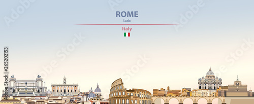 Vector illustration of Rome city skyline on colorful gradient beautiful daytime background