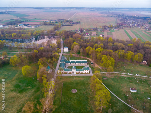 The manor of Michail Oginsky famous composer. The village Zalesie, Belarus. Drone aerial photography photo