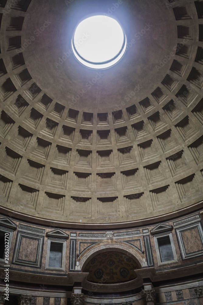 ROME, ITALY - NOVEMBER 15, 2017: Well of light of the dome of the Pantheon in Rome