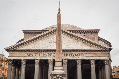 Facade of the Pantheon of Rome with his Obelix